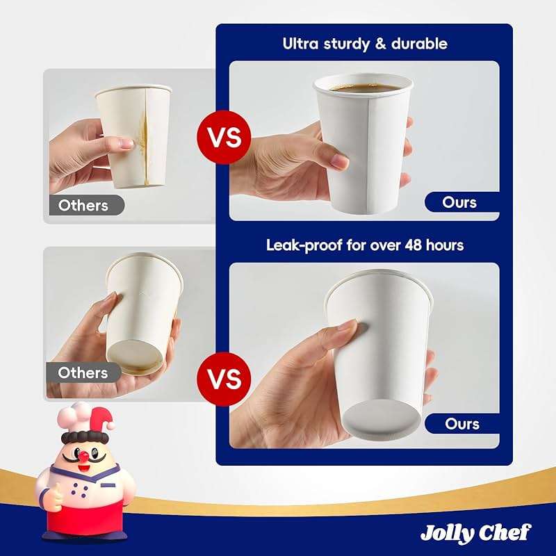 JOLLY CHEF 1000 Pack Disposable Paper Coffee Cups 16 oz Hot Beverage Paper Cups Water, Ideal for Party, Office, Home, Travel and More (White) - Image 4