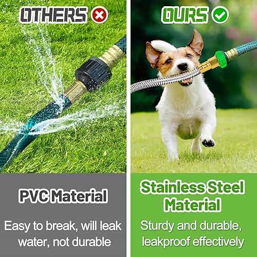 3ft Short Garden Hose with Female to Female Connector - Metal Leakproof Leader Hose for Hose Reel, Heavy Duty 304 Stainless Steel Flexible Hose for Outdoor Garden Watering Car Pet Cleaning - Image 4