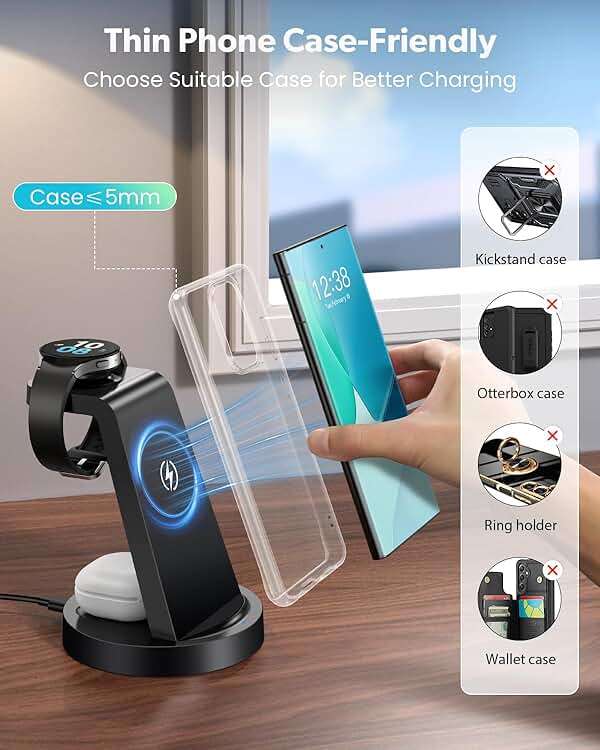 Wireless Charger for Samsung: 3 in 1 Wireless Charging Station for Samsung Galaxy Watch 8 7 6 5 4 3 Pro Classic Galaxy Buds - Charger Dock Stand for S26 S25 S24 Ultra S23 S22 S21 Note Z Fold Android - Image 3
