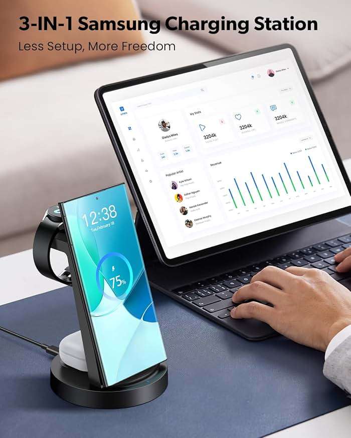 Wireless Charger for Samsung: 3 in 1 Wireless Charging Station for Samsung Galaxy Watch 8 7 6 5 4 3 Pro Classic Galaxy Buds - Charger Dock Stand for S26 S25 S24 Ultra S23 S22 S21 Note Z Fold Android - Image 5