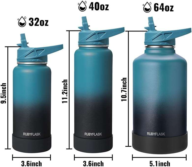 RUBYFLASK 32oz Insulated Water Bottle with Straw, Stainless Steel Metal Vacuum Water Flask, Large Thermal Water bottle with Leakproof 3 Lids for Travel, Camping, Gym Sports Indigo Black - Image 3