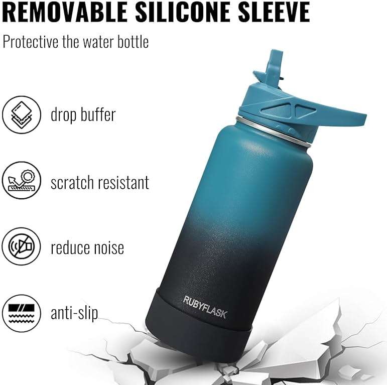 RUBYFLASK 32oz Insulated Water Bottle with Straw, Stainless Steel Metal Vacuum Water Flask, Large Thermal Water bottle with Leakproof 3 Lids for Travel, Camping, Gym Sports Indigo Black - Image 7