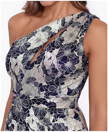 Betsy & Adam Women's Long Bodycon Sleeveless Boat Neck Evening Gown with Side Slit Ruffle - Image 3