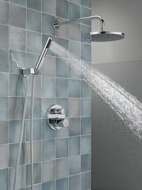 Delta Modern 14 Series Round Rain Shower System Faucet Set, Rainfall Chrome Shower Head and Handle Set, Valve Trim Kit, 10 Inch, Chrome 342702 - Image 8