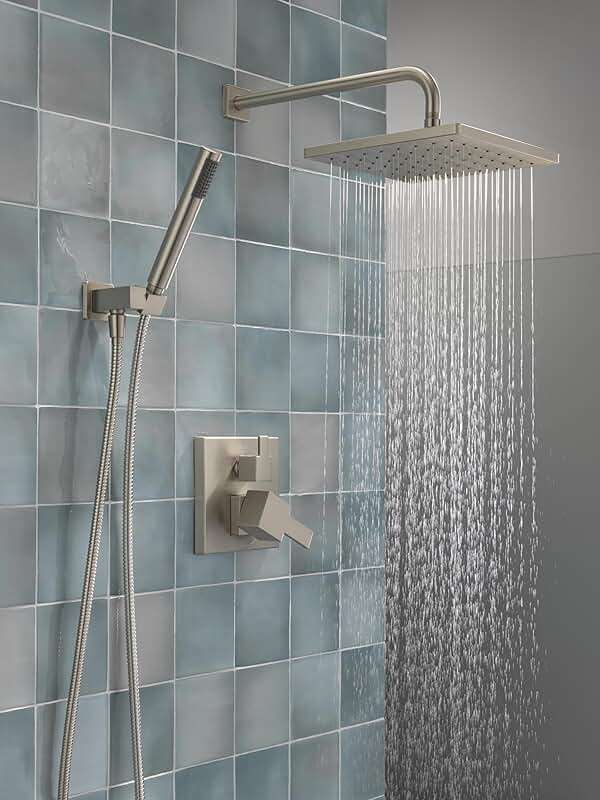 Delta Modern 14 Series Square Rain Shower System Faucet Set, Rainfall Brushed Nickel Shower Head and Handle Set, Valve Trim Kit, 10 Inch, Spotshield Stainless 342701-SP - Image 2
