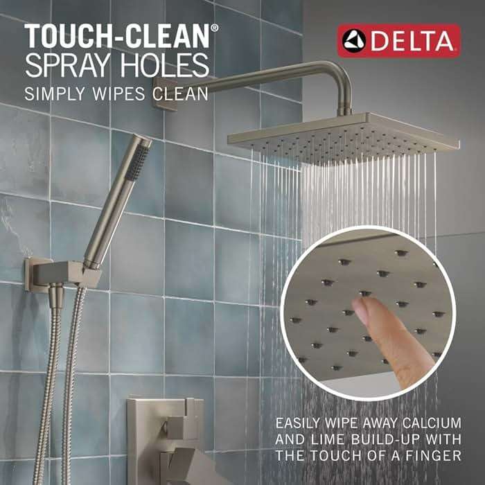 Delta Modern 14 Series Square Rain Shower System Faucet Set, Rainfall Brushed Nickel Shower Head and Handle Set, Valve Trim Kit, 10 Inch, Spotshield Stainless 342701-SP - Image 6