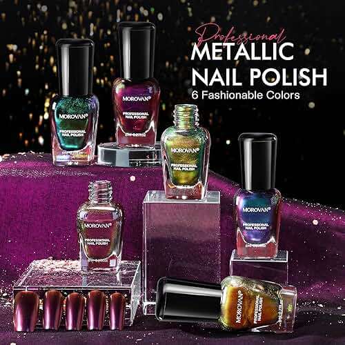 Morovan Fingernail Nail Polish Set: Holographic Metallic Ombre Lacquer Air Dry Nail Polish Regular Nail Pack 0.27oz Glitter Finger Nail Bulk Toenail Polish Kit Halloween Fall Gift for Women - Image 2
