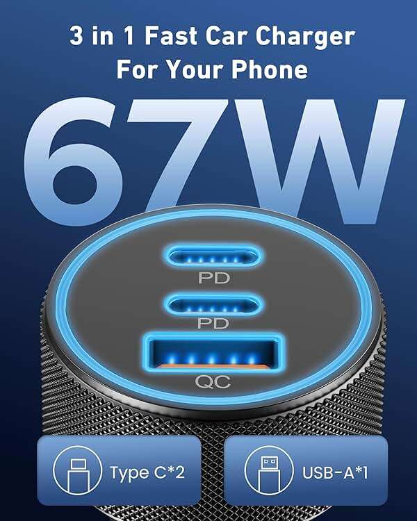 USB C Car Charger, 3-Port 67W Dual USB-C & USB-A Car Power Adapter PD/QC Fast Charging Cigarette Lighter for iPhone 17/16/15/14/13/12/11 Pro Max, iPad, Samsung Galaxy S25 S24/S23/S22, Pixel, Android - Image 3