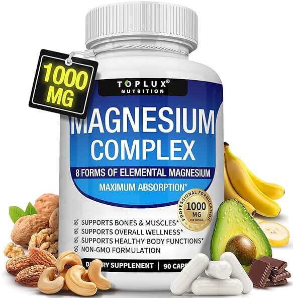 Magnesium Complex Supplement 8 Elemental 1000mg - Magnesium Glycinate, Citrate, Malate, Taurate, Chelated for Easy Absorption for Bones, Muscle, Recovery, Energy, Vegan Non-GMO 90 Capsules - Image 1