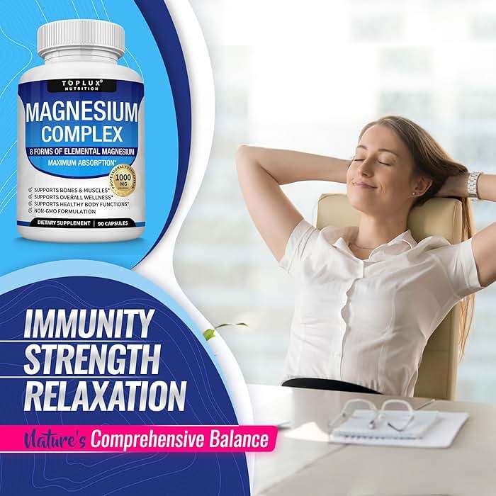 Magnesium Complex Supplement 8 Elemental 1000mg - Magnesium Glycinate, Citrate, Malate, Taurate, Chelated for Easy Absorption for Bones, Muscle, Recovery, Energy, Vegan Non-GMO 90 Capsules - Image 5