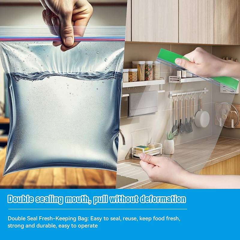NANSIKE 100-Pack Food Storage Freezer Bags - 3 Sizes, Reusable with Zipper Lock for Fruit and Veggies, Microwave and Freezer Safe, No BPA - Strong Seal, Easy to Fill for Lunch, Snacks, and Meals - Image 4