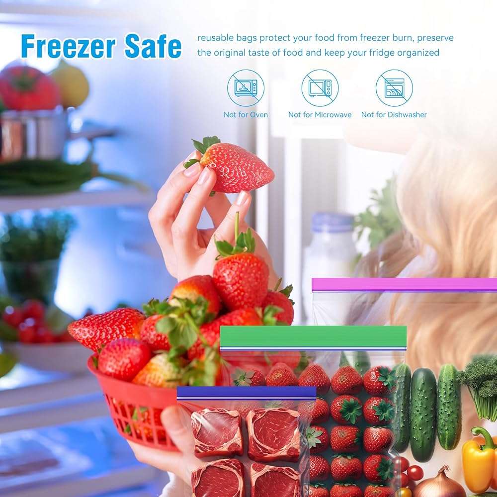 NANSIKE 100-Pack Food Storage Freezer Bags - 3 Sizes, Reusable with Zipper Lock for Fruit and Veggies, Microwave and Freezer Safe, No BPA - Strong Seal, Easy to Fill for Lunch, Snacks, and Meals - Image 5
