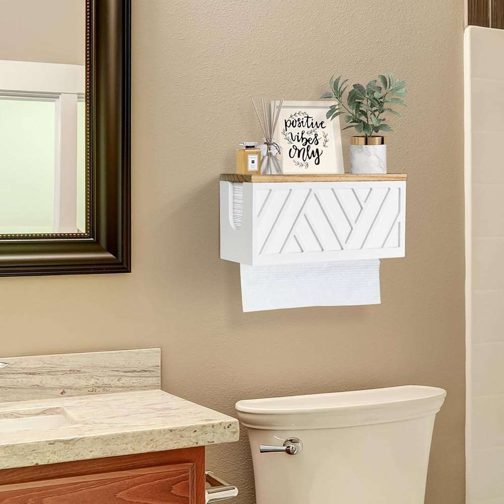 Paper Towel Dispenser Wall Mount, Paper Towel Holder Wall Mounted with Lid, Solid Wood Commercial C-Fold, Z-Fold, Trifold Hand Paper Towel Holder Dispenser Hand Towel Holder for Bathroom Kitchen Decor - Image 6