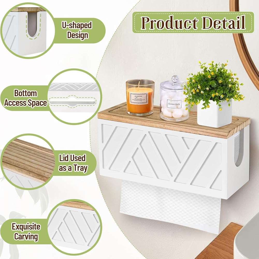 Paper Towel Dispenser Wall Mount, Paper Towel Holder Wall Mounted with Lid, Solid Wood Commercial C-Fold, Z-Fold, Trifold Hand Paper Towel Holder Dispenser Hand Towel Holder for Bathroom Kitchen Decor - Image 7