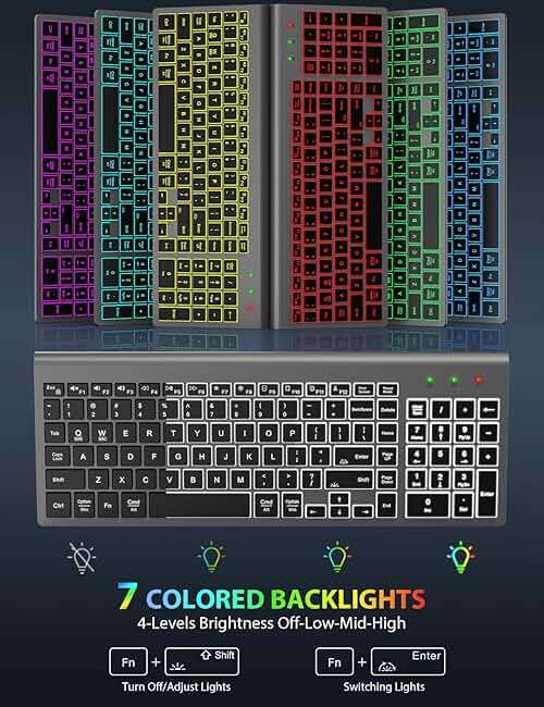 Wireless Keyboard and Mouse Combo Backlit - Compact Quiet Keyboard with RGB Mouse, Rechargeable, Slim, Sleep Mode, Portable Cordless Keyboard Mouse Set for Mac, Windows (Space Gray) - SABLUTE KM61PRO - Image 2