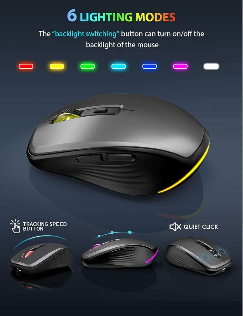 Wireless Keyboard and Mouse Combo Backlit - Compact Quiet Keyboard with RGB Mouse, Rechargeable, Slim, Sleep Mode, Portable Cordless Keyboard Mouse Set for Mac, Windows (Space Gray) - SABLUTE KM61PRO - Image 6
