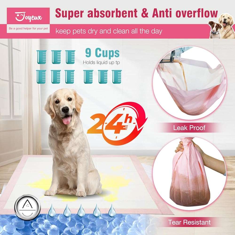 Joyeux Extra Large Puppy Pads, Super Absorbent, Ultra Leak-Proof, Quick Dry - 31.5" x 35.4" Pee Pads for Dogs - Dog Pads for Potty Training, 40 Count, Unscented, Pink, XXL - Image 4