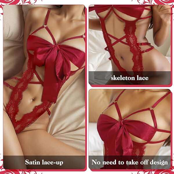 Women Sexy Lingerie Set Unwrap Me Bow Tie Lingerie Lace Smooth Ribbon Lingerie for Ladies Valentines Outfit - Image 2