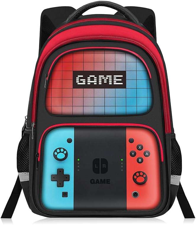 JIRAIKEI Kids Backpack For Boys，Gamer Boys Backpack For Children Teens Elementary Middle School, 17″ Students Bookbag - Image 1
