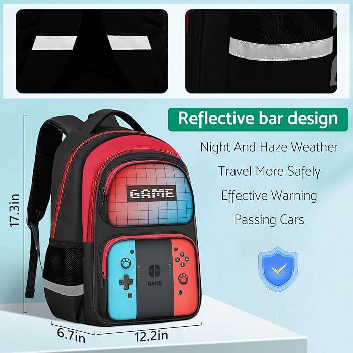 JIRAIKEI Kids Backpack For Boys，Gamer Boys Backpack For Children Teens Elementary Middle School, 17″ Students Bookbag - Image 2