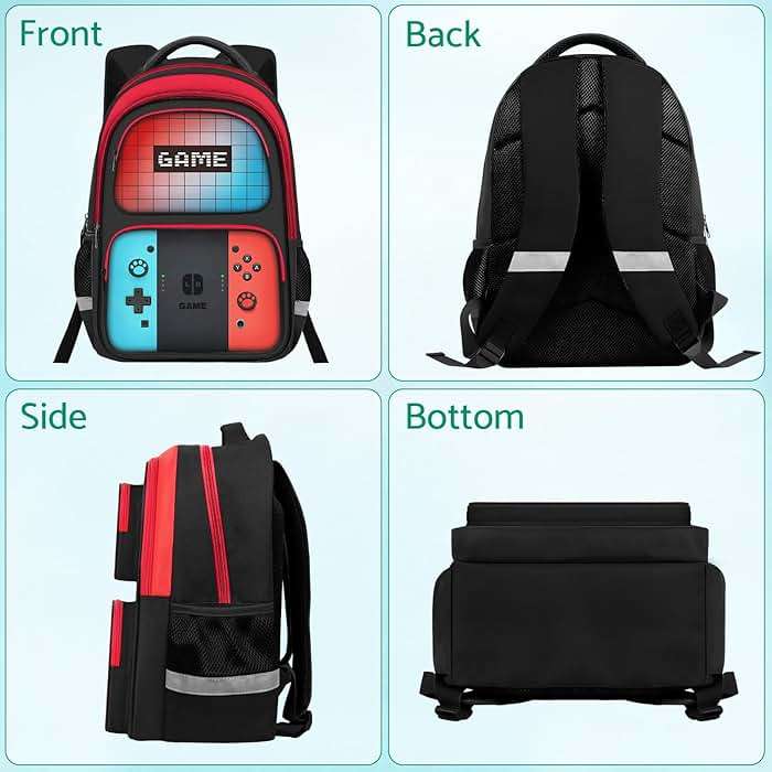 JIRAIKEI Kids Backpack For Boys，Gamer Boys Backpack For Children Teens Elementary Middle School, 17″ Students Bookbag - Image 3