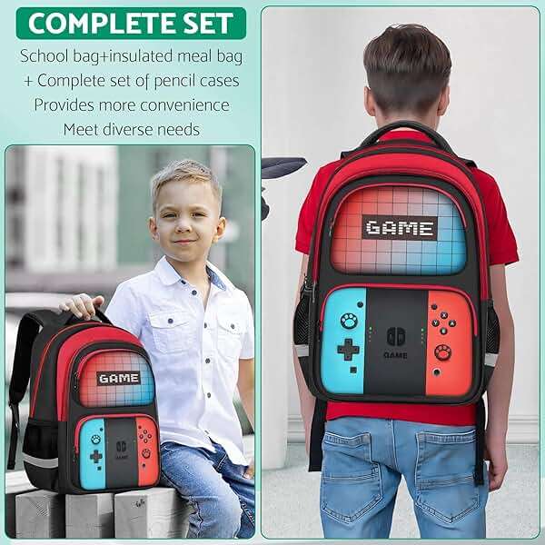 JIRAIKEI Kids Backpack For Boys，Gamer Boys Backpack For Children Teens Elementary Middle School, 17″ Students Bookbag - Image 6