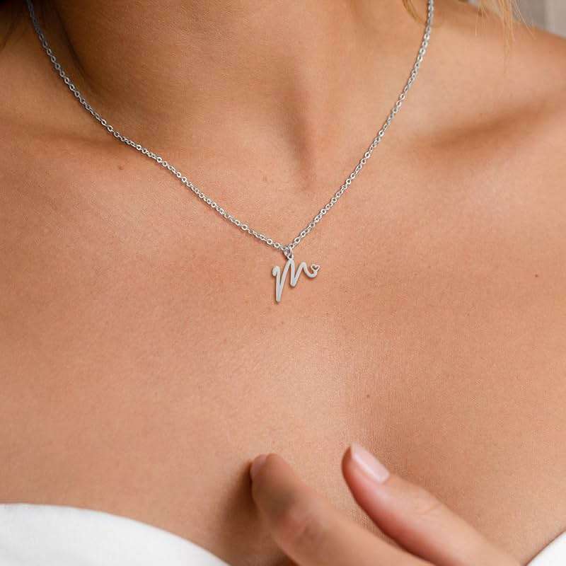 HSWYFCJY Initial Necklace for Women,14K Gold Dainty A-Z Letter Pendant with Heart Choker Necklace Jewelery Gifts,Personalized Cursive Cute Tiny Initial Pendant Necklace for Girls - Image 2