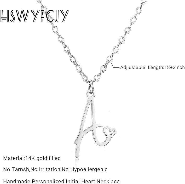 HSWYFCJY Initial Necklace for Women,14K Gold Dainty A-Z Letter Pendant with Heart Choker Necklace Jewelery Gifts,Personalized Cursive Cute Tiny Initial Pendant Necklace for Girls - Image 5