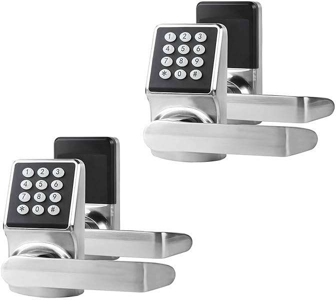 Keypad Door Lock with Handle, Digital Door Lock with Keypad Set,Keyless Entry Door Locks with Handle-IC Card and Anti-peep Password- Brushed Nickel-2PACKset - Image 1