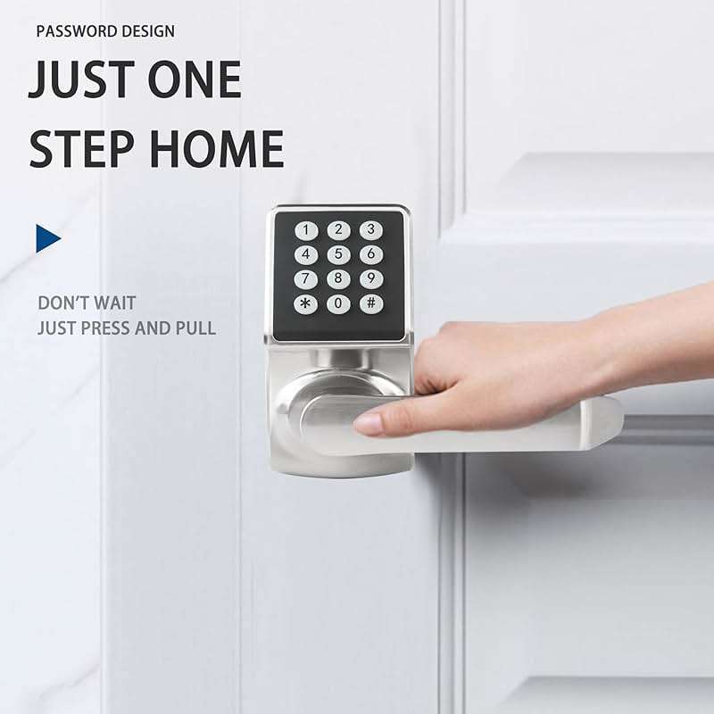 Keypad Door Lock with Handle, Digital Door Lock with Keypad Set,Keyless Entry Door Locks with Handle-IC Card and Anti-peep Password- Brushed Nickel-2PACKset - Image 2