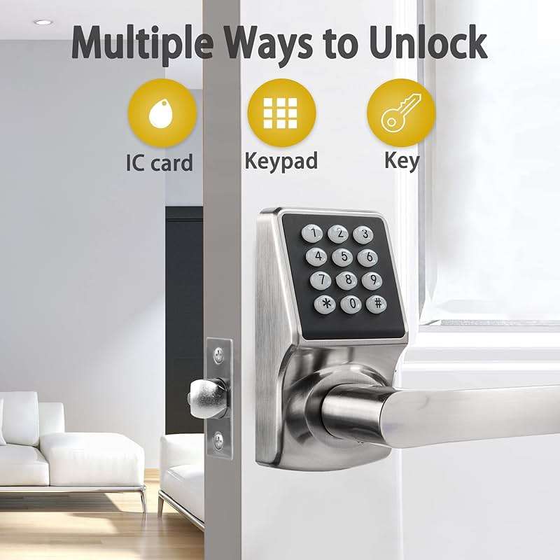 Keypad Door Lock with Handle, Digital Door Lock with Keypad Set,Keyless Entry Door Locks with Handle-IC Card and Anti-peep Password- Brushed Nickel-2PACKset - Image 3