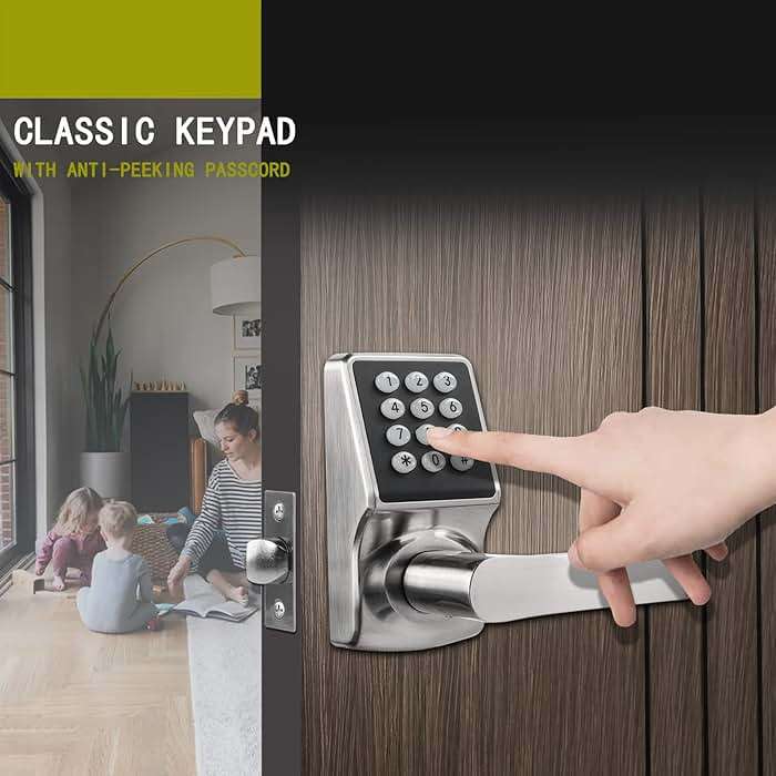 Keypad Door Lock with Handle, Digital Door Lock with Keypad Set,Keyless Entry Door Locks with Handle-IC Card and Anti-peep Password- Brushed Nickel-2PACKset - Image 6