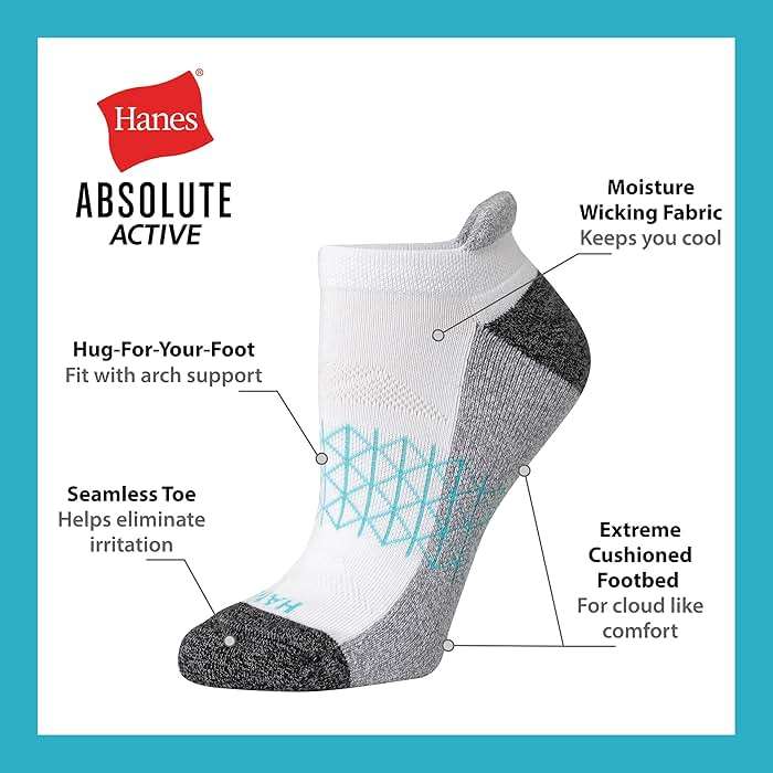 Hanes Women's Socks, 4-pack, Absolute Active Cushioned Moisture-wicking Best Women's Socks, Crew, Ankle and No Show - Image 4