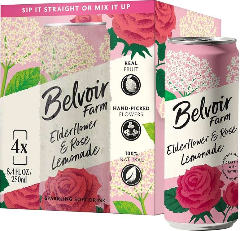 Belvoir Farm Elderflower & Rose Sparkling Lemonade | Delicious On It's Own Or As A Mixer | Product of UK | 4 Cans, 8.4 fl oz (250mL) - Image 2
