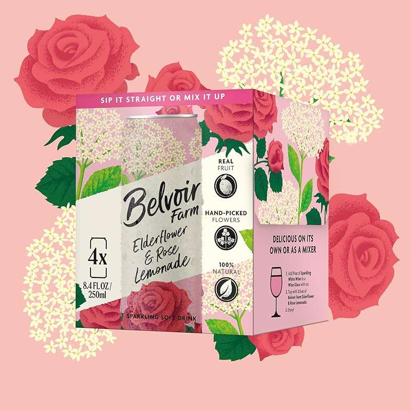 Belvoir Farm Elderflower & Rose Sparkling Lemonade | Delicious On It's Own Or As A Mixer | Product of UK | 4 Cans, 8.4 fl oz (250mL) - Image 3