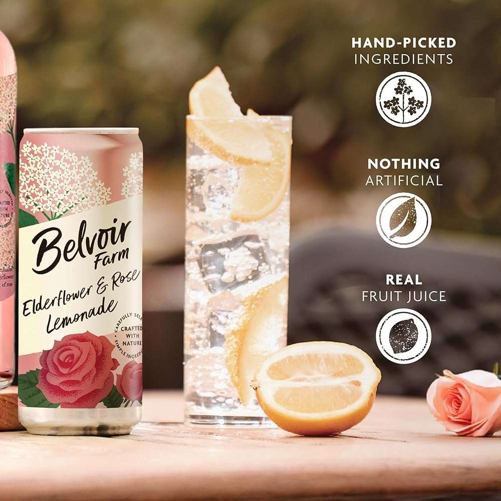 Belvoir Farm Elderflower & Rose Sparkling Lemonade | Delicious On It's Own Or As A Mixer | Product of UK | 4 Cans, 8.4 fl oz (250mL) - Image 4