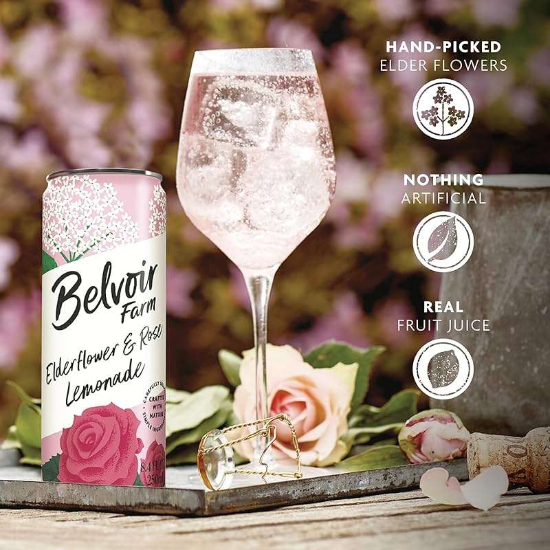 Belvoir Farm Elderflower & Rose Sparkling Lemonade | Delicious On It's Own Or As A Mixer | Product of UK | 4 Cans, 8.4 fl oz (250mL) - Image 6