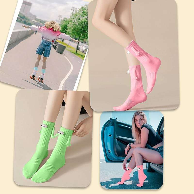 4 Pair Funny Magnetic Holding Hands Socks Funny Valentines Gifts for Her/Him Crazy Sock for Galentine's Day Women - Image 2