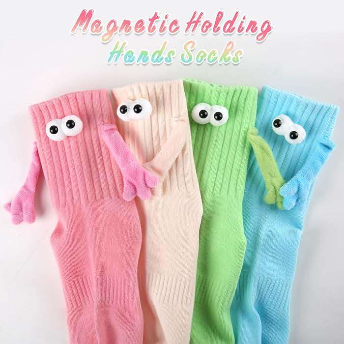 4 Pair Funny Magnetic Holding Hands Socks Funny Valentines Gifts for Her/Him Crazy Sock for Galentine's Day Women - Image 3