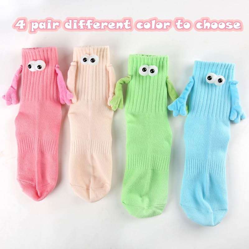 4 Pair Funny Magnetic Holding Hands Socks Funny Valentines Gifts for Her/Him Crazy Sock for Galentine's Day Women - Image 4