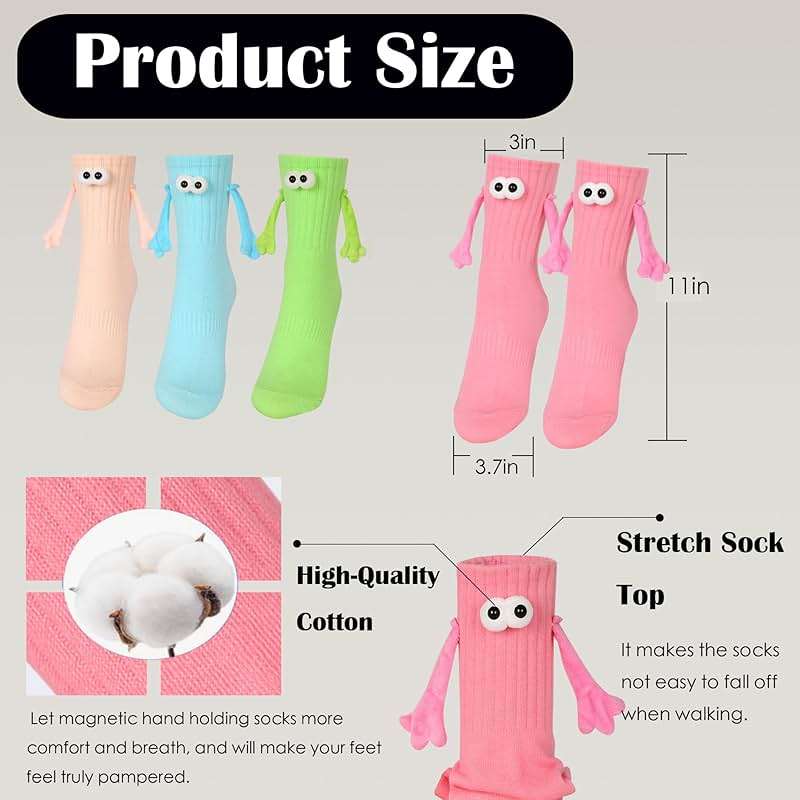 4 Pair Funny Magnetic Holding Hands Socks Funny Valentines Gifts for Her/Him Crazy Sock for Galentine's Day Women - Image 5