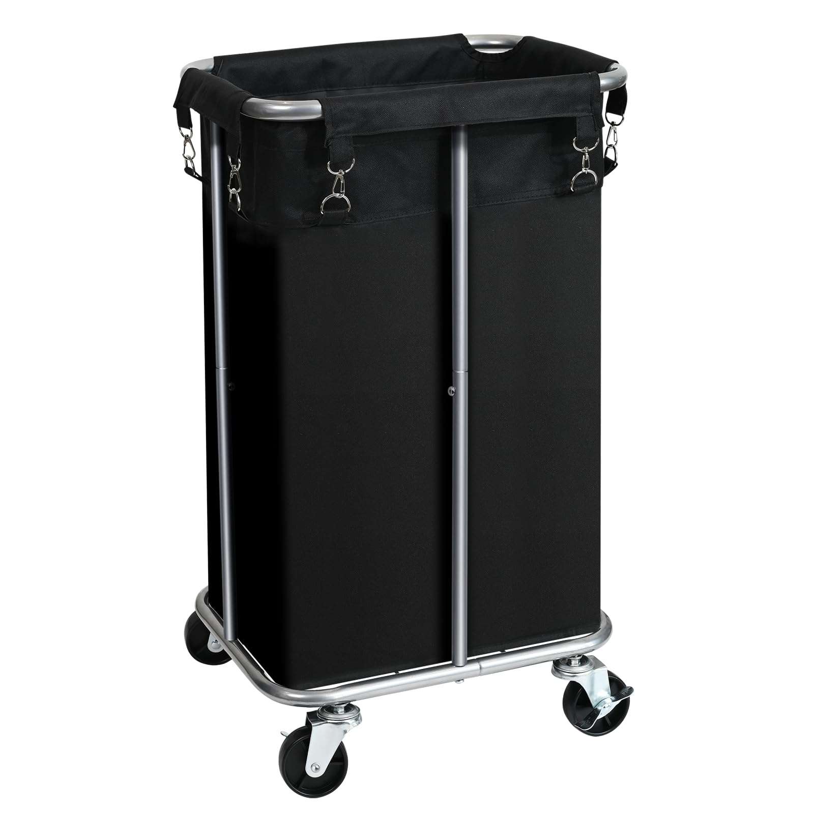 Laundry Basket with Wheels, Rolling Laundry Hamper with Removable Bag, 100L Laundry Sorter Cart, Tall Narrow Slim Clothes Hamper Organizer with Sturdy Metal Frame, Black+Silver - Image 1