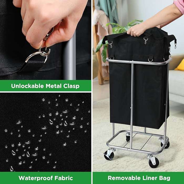 Laundry Basket with Wheels, Rolling Laundry Hamper with Removable Bag, 100L Laundry Sorter Cart, Tall Narrow Slim Clothes Hamper Organizer with Sturdy Metal Frame, Black+Silver - Image 6