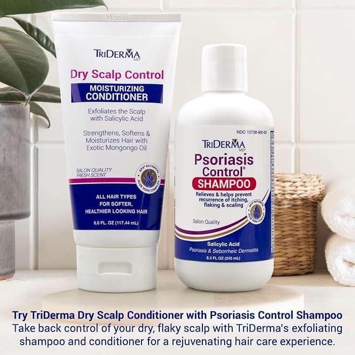 TriDerma Psoriasis Control Scalp Exfoliator Shampoo 8.3 oz & Dry Scalp Moisturizing Hair Conditioner 6.0 oz, Salon Quality Dry Scalp Treatment Hair Care, Fresh Rosemary Oil, Value Bundle - Image 2