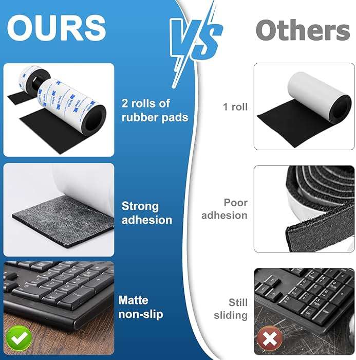 Non Slip Furniture Pads, 2 Rolls Rubber Adhesive Pads, Adhesive Rubber Pads for Furniture and Appliances 4x40 inch+1x40 inch - Image 3