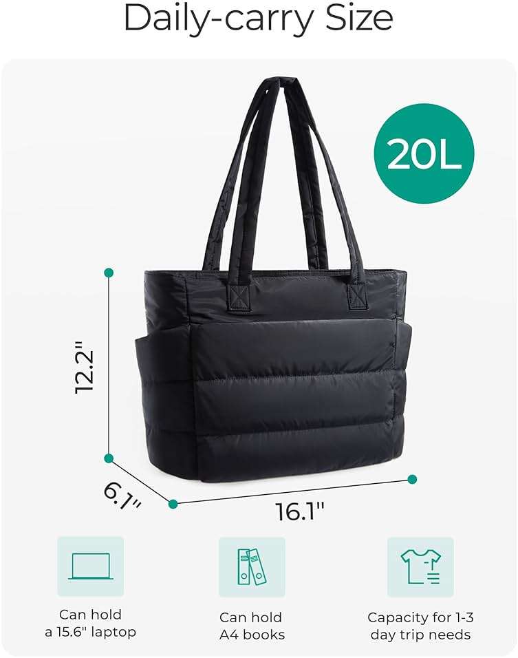 BAGSMART Tote Bag for Women, Lightweight Puffy Tote Bag with Compartments Shoulder Bag Handbag for Travel, Work, Gym | Lightweight - Image 2