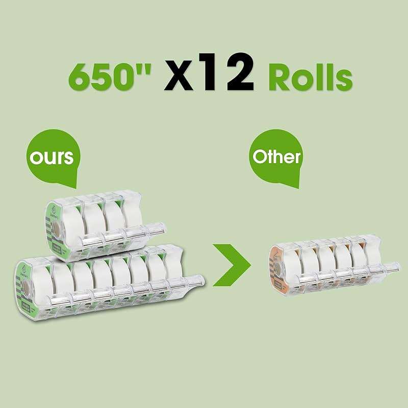 JWOWO 12 Invisible Tape with 12 Refillable Tape Dispenser, Holiday Supplies and Gift Wrap Tape, Great for Christmas Crafts, Matte Finish, 3/4 in x 650 in - Image 2