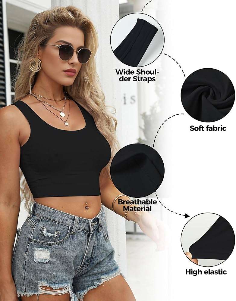 2-3Pcs Tank Tops for Women, U Neck Sleeveless Crop Tops, Basic Cropped Racerback Going Out Tops Athletic Sports Shirts - Image 3