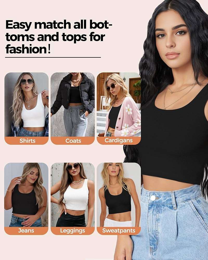 2-3Pcs Tank Tops for Women, U Neck Sleeveless Crop Tops, Basic Cropped Racerback Going Out Tops Athletic Sports Shirts - Image 5