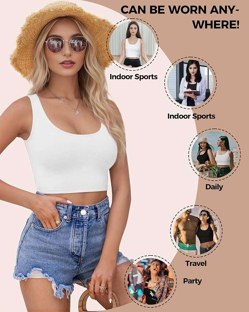 2-3Pcs Tank Tops for Women, U Neck Sleeveless Crop Tops, Basic Cropped Racerback Going Out Tops Athletic Sports Shirts - Image 6